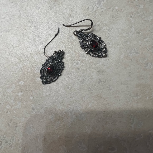 Garnet and sterling dangle earrings - Picture 3 of 5